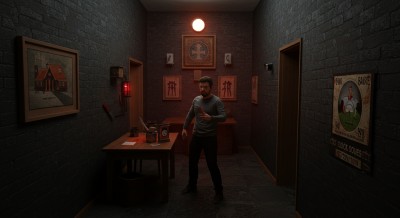 A man trapped in an escape room.