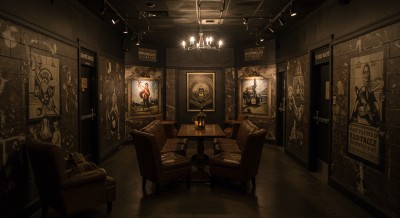 A richly detailed room with an intimate seating area and soft lighting