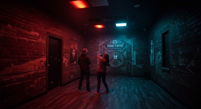 A man and woman trapped in an escape room.