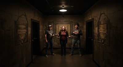 Three friends trapped in an escape room.