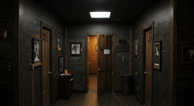 Empty escape room hallway.