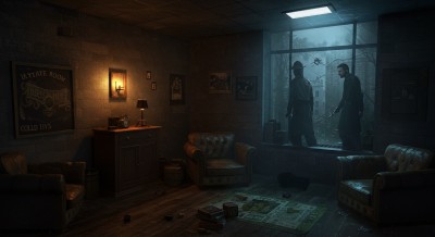 Two men standing in an empty room