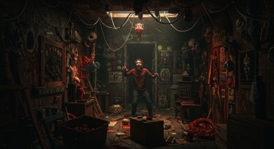 A man trapped in a room full of junk.