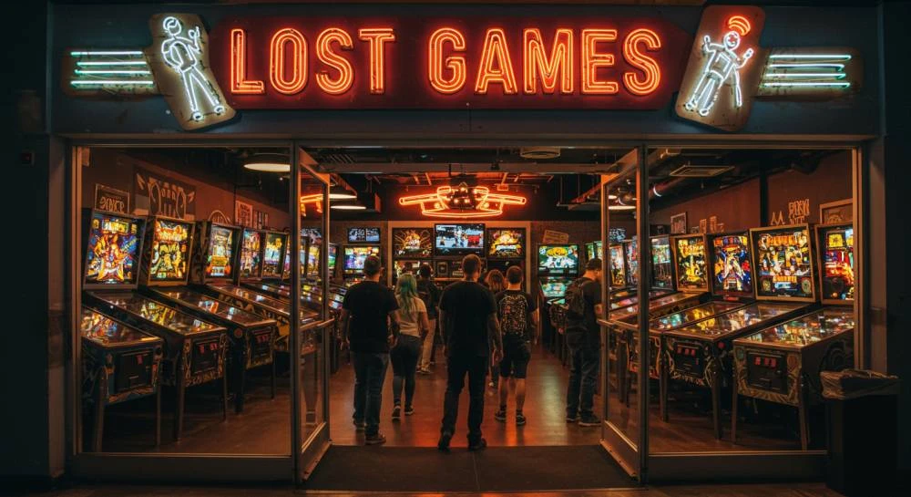 Group of people standing in-front Lost Games venue.