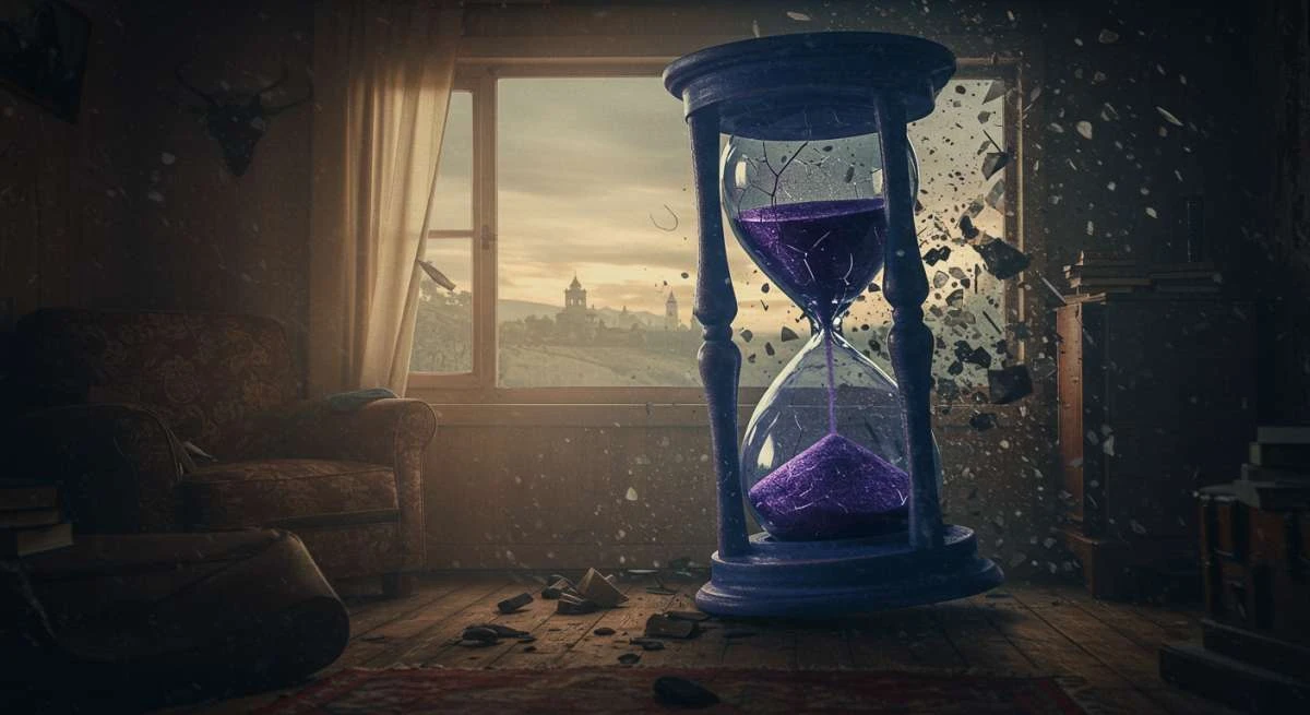 Floating shards of glass and sand suspended in motion