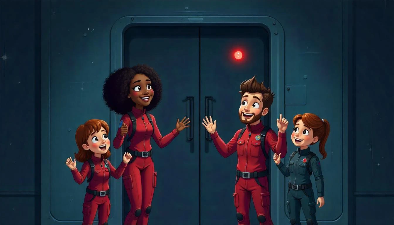 A team in matching space suits preparing for an adventure